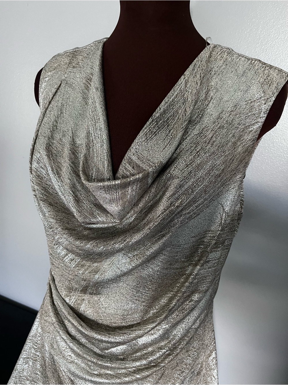 Connected apparel Metallic Silver Draped Cowl Neck